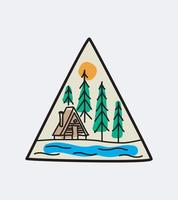 simple monoline design of lodge by the river in monoline art style, badge design, T-shirt Art, Tee design vector