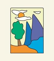 abstract mountain, tree, and river design vector