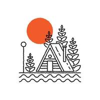 Vector illustration of lodge in mono line style for badge, emblem, patch, t-shirt, etc.
