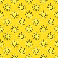 Seamless pattern with sun icons. Doodle sun icons on yellow background. Doodle summer icons. Summer seamless pattern. Vacation vector pattern