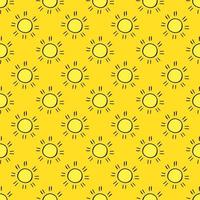 Seamless pattern with sun icons. Doodle sun icons on yellow background. Doodle summer icons. Summer seamless pattern. Vacation vector pattern