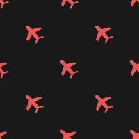 Seamless pattern with airplanes icons. Doodle airplane icons on black background. Doodle summer travel icons. Summer seamless pattern. travel icons on black background. Vacation vector pattern