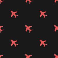 Seamless pattern with airplanes icons. Doodle airplane icons on black background. Doodle summer travel icons. Summer seamless pattern. travel icons on black background. Vacation vector pattern