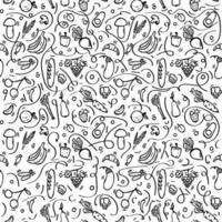 seamless, comida vegetariana, pattern.doodle, vector, con, comida vegetariana, iconos, blanco, background.vintage, comida, iconos, dulce, elementos, plano de fondo, para, menú, cafetería vector