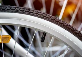 Bicycle tire close-up. Bicycle shop photo