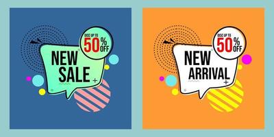 speech bubble with new arrival text. ad badge set. used for banners vector