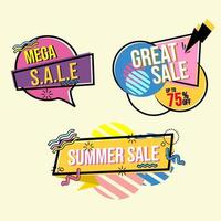 a set of memphis style discount advertising badge labels. retro theme ad design vector