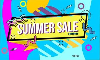 summer sale advertising banner in cheerful and colorful memphis style. advertising design for posters, banners and billboards vector