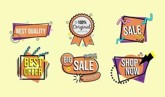 set of flat design advertising badges on retro theme and brown background. used for banner template