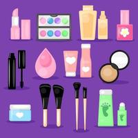 set de cosméticos decorativos de belleza y cuidado, cosméticos orgánicos para el cuidado de la piel de la cara y el cuerpo, artículos de spa, productos de higiene, vector