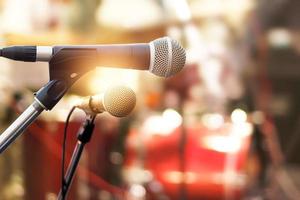 Microphone on concert stage background