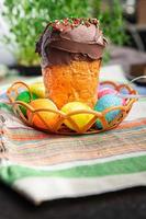chocolate easter cake pastry treat easter kulich holiday homemade dessert food copy space food background photo