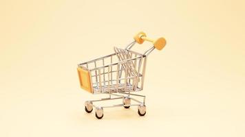 Minimal Shopping cart shopping concept on orange background 3d rendering photo