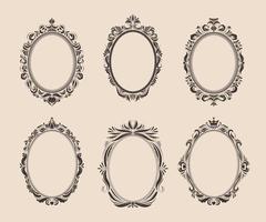 Decorative oval vintage frames and borders set. Victorian and baroque style design. Elegant royal-style frame shapes with swirls for labels,tags and invitations. Vector illustration.