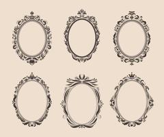 Decorative oval vintage frames and borders set. Victorian and baroque style design. Elegant royal-style frame shapes with swirls for labels,tags and invitations. Vector illustration.