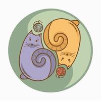 signo o símbolo yin-yang con gatos y cápsulas de hilo de lana vector