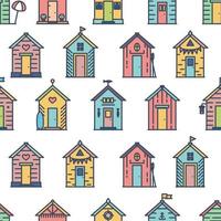 Beach hut seamless pattern, flat line style. vector