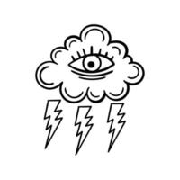 lluvia de nubes dibujada a mano con ilustración de garabatos de ojos para póster de pegatinas de tatuajes, etc. vector