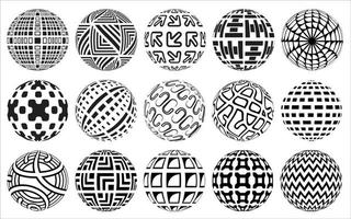 Abstract 3D spheres set. Collection of black and white patterned spheres. 3D rendering ball shapes with black and white abstract patterns, vector illustration.