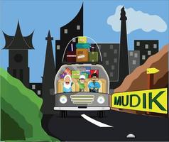 Ilustration vector grapich Mudik Ramadan back to Village