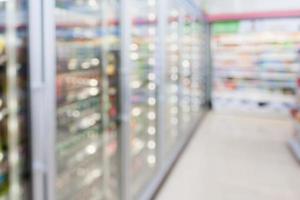 convenience store refrigerator shelves blurred background photo