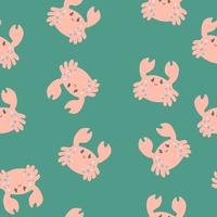 Crabs pattern. Cartoon pattern with crabs. Pink cartoon crab for kids illustration. vector