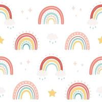 Abstract rainbow with clouds and stars seamless pattern vector