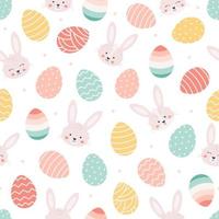 Easter bunny with Easter eggs seamless pattern. White rabbit, painted eggs