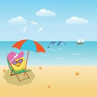 Cute sun on the beach with an umbrella vector