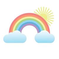 Multicolored rainbow with clouds and sun vector