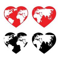 Set illustration Planet Earth globe in the shape of a heart. vector