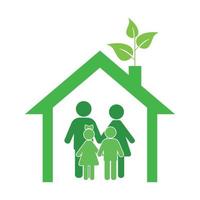 Green family house, with man, woman and children. vector