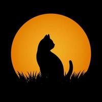 Illustration of a black cat on the background of the moon vector