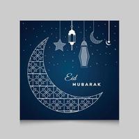 Eid mubarak social media post template. Square flyer and banner With Blue lantern Background. Vector Illustration