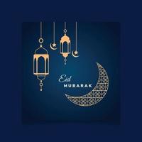 tarjeta de felicitación del festival tradicional islámico eid mubarak. plantilla de publicación en redes sociales con fondo de luna y linterna. vector