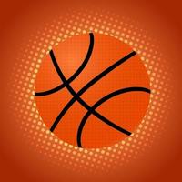 Basket ball on orange background. Basketball banner in pop art style. Funny cartoon vector illustration. Sport and Healthy lifestyle concept. Design template for your artworks.
