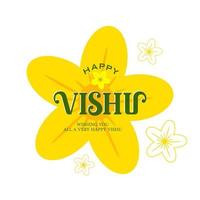 ilustración vectorial de una pancarta para el feliz diseño tipográfico de vishu en el fondo tradicional con la flor kani konna, vishu es el festival del sur de la India vector