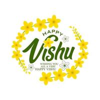 ilustración vectorial de una pancarta para el feliz diseño tipográfico de vishu en el fondo tradicional con la flor kani konna, vishu es el festival del sur de la India vector