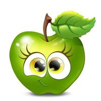 lindo personaje de manzana verde de dibujos animados con cara divertida. aislado. vector