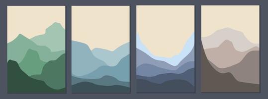 un conjunto de paisajes monocromáticos minimalistas. montañas abstractas para un fondo elegante. cartel en colores de moda. vector