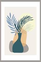 Template with abstract composition of simple shapes. tropical palm leaves in a vase. Collage style, minimalism vector