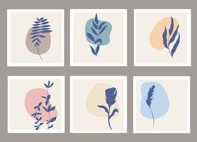 Set of templates with abstract composition of simple shapes and natural botanical elements. Collage style, minimalism vector