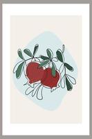 Pomegranates on a branch with leaves. Template with abstract composition vector