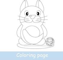 Cute cartoon cat coloring page. Learn to draw animals. Vector line art, hand drawing. Coloring book for kids.