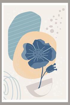 Template with abstract composition of simple shapes and natural botanical elements. Collage style, minimalism vector