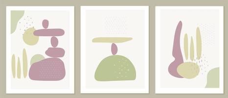 Set of stylish vector templates in pastel colors. Posters with natural abstract shapes. The concept of balance, harmony and ecology.