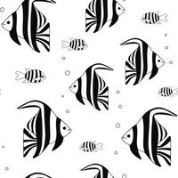 Seamless pattern of exotic coral reef fish. Underwater swimming animals. Tropical striped fish. vector cartoon hand drawn illustration
