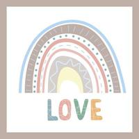 A boho style rainbow with decorative elements. Hand drawn lettering. Minimalist abstract Scandinavian design in pastel colors vector