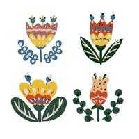 elementos botánicos para el diseño. flores en estilo étnico popular. para hacer patrones, invitaciones, postales. folclore rústico. colores brillantes de moda. vector