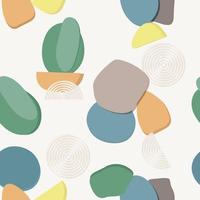 Seamless pattern with an abstract composition of simple shapes. Trendy collage style, minimalism. Stones and glass in pastel earthy colors vector